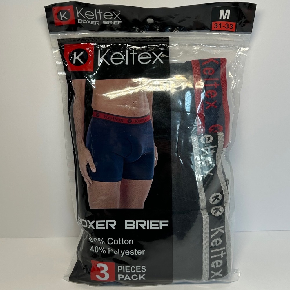 Keltex Mens Boxer Briefs 3 Pack Multi Color Cotton Blend Size Medium 31-33 New